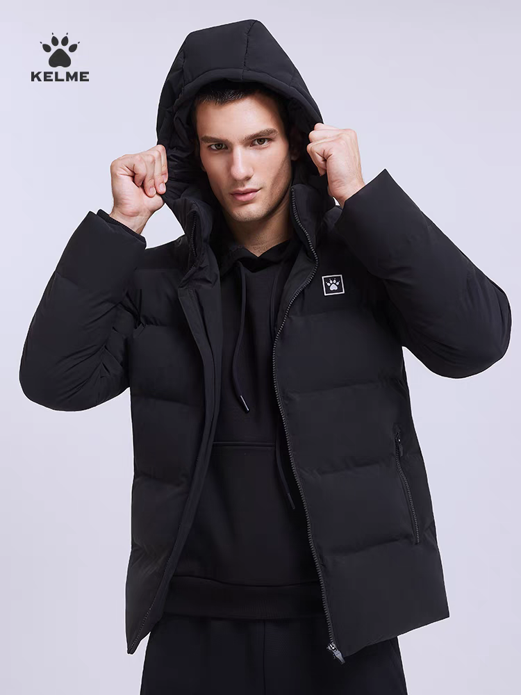 KELME卡尔美 运动棉服男短款加厚保暖棉袄足球训练棉衣连帽外套