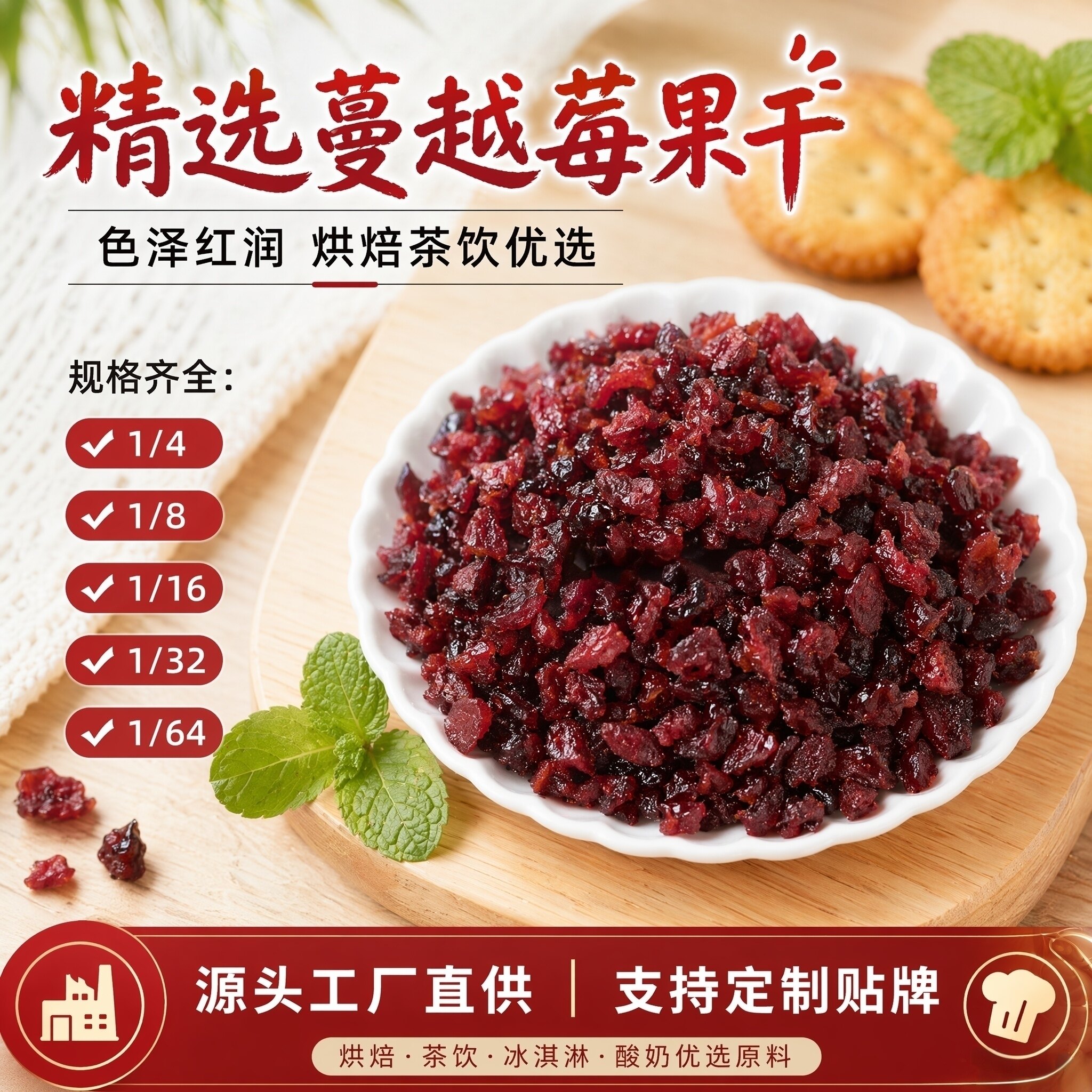 烘焙原料蔓越莓丁果脯面包蛋糕饼干曲奇专用酸甜可口雪花酥材料