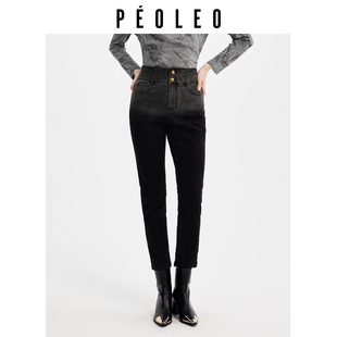 长裤 飘蕾深色渐变高腰直筒牛仔裤 小众设计百搭修身 新款 2025年冬季