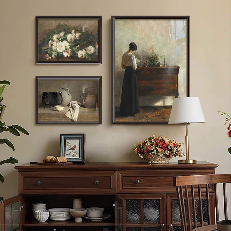 软装餐边柜中古风小众艺术油画