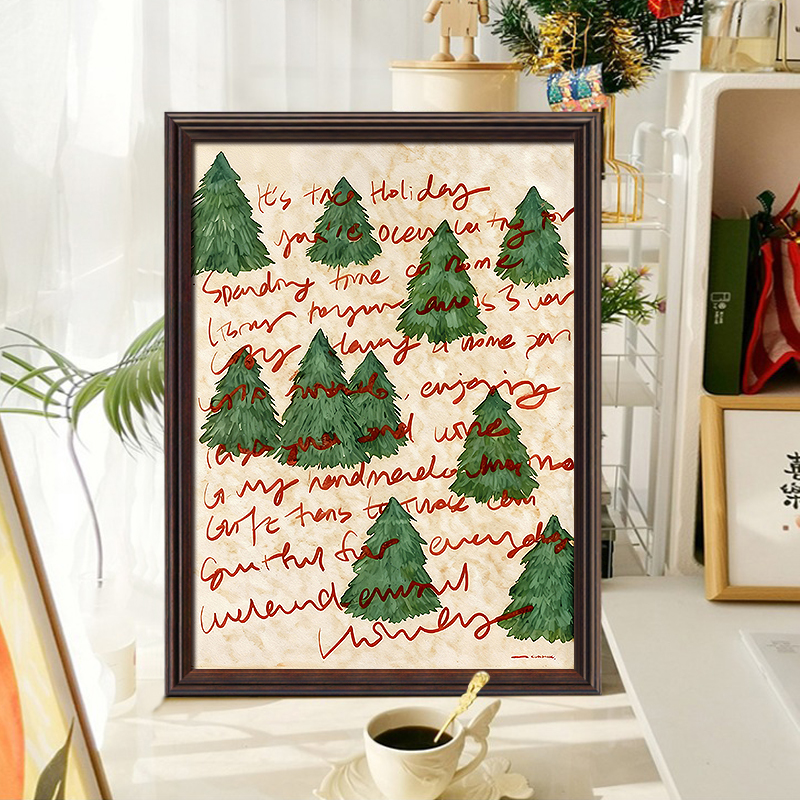 法式圣诞节松树氛围装饰画客厅背