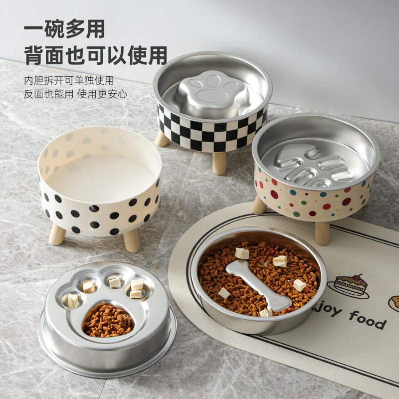 宠物慢食碗不锈钢高脚护颈狗猫碗可拆卸双面可用防噎缓食盆中小型图片