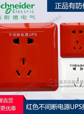 施耐德红色不间断电源UPS五孔插座二三插银行酒店专用安全警示