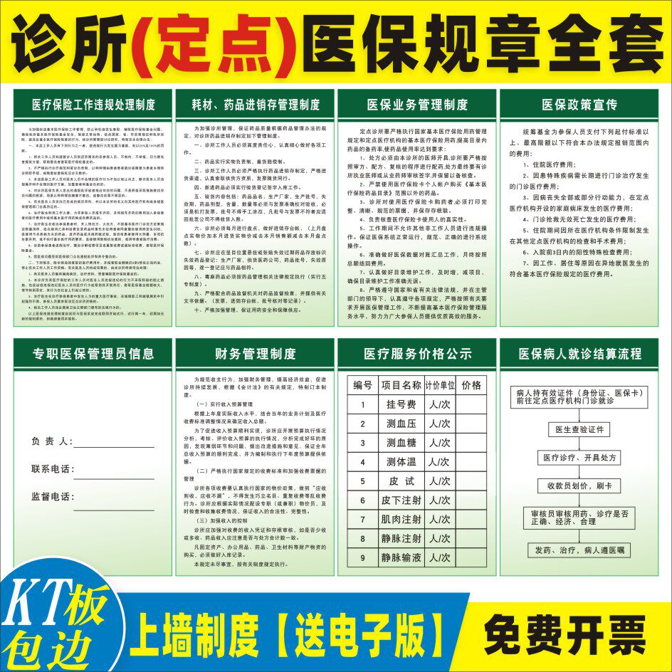 诊所门诊部医保规章制度医保政策宣传病人就诊结算流程医疗保险工作违规处理制度耗材药品进销存财务管理制度