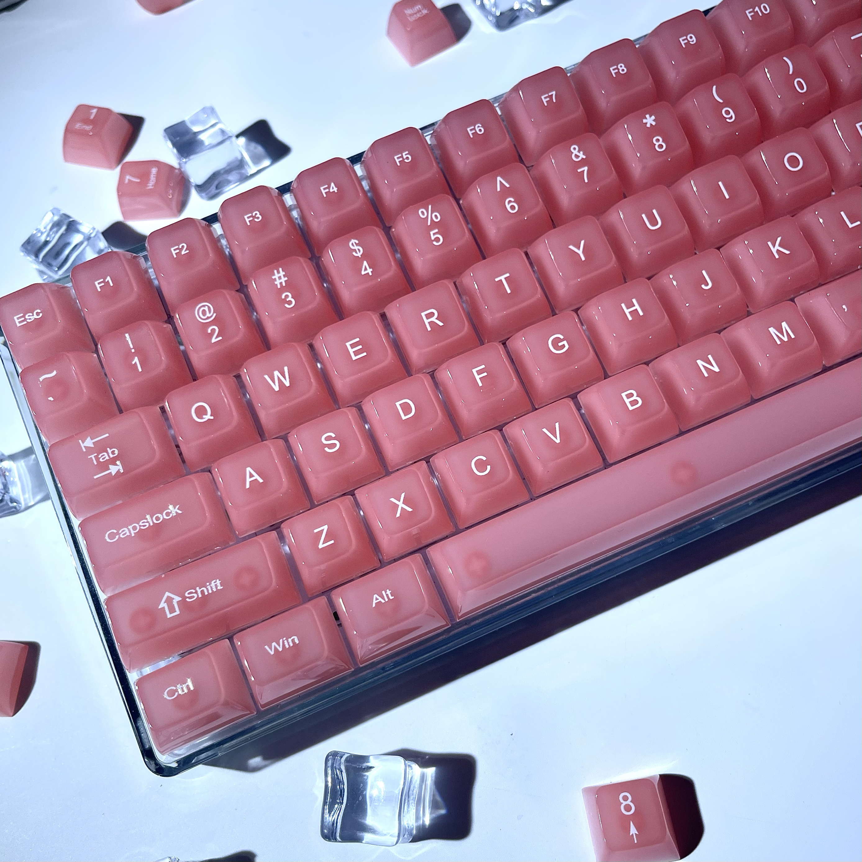 冰玉粉色紅色PC霧透鍵帽適用61/68/75/87/98/104鍵帽wooting 6080