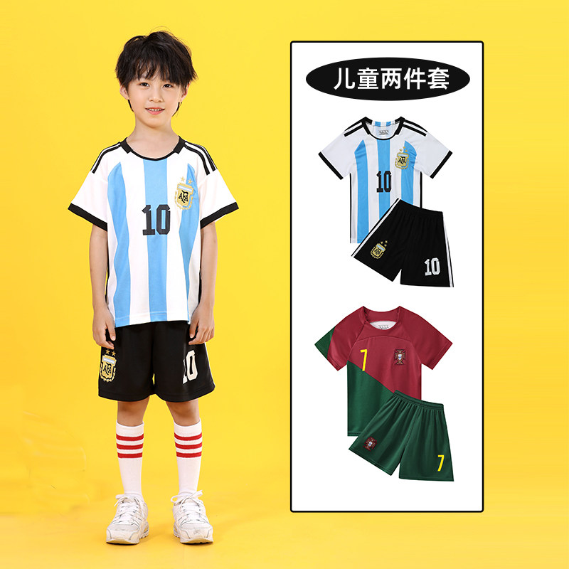 阿根廷巴西儿童足球服套装男女小学生足球训练服梅西C罗球衣定制图片