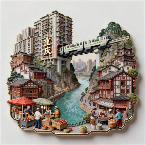 重庆洪崖洞3D浮雕金属冰箱贴