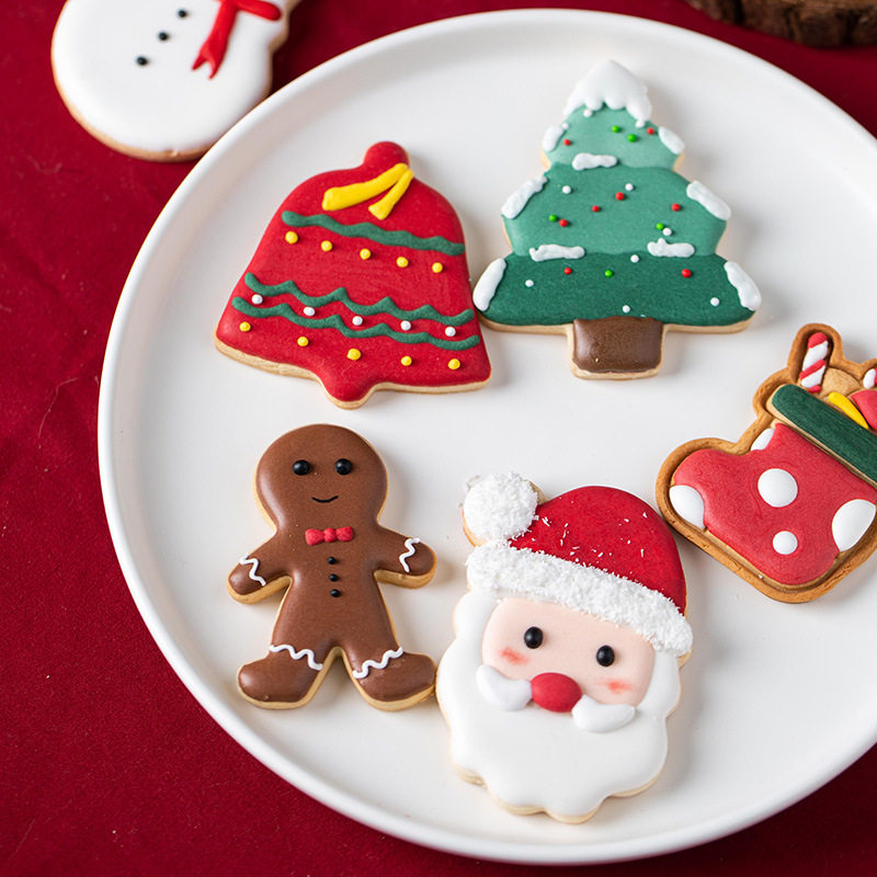 圣诞节饼干模具烘焙家用卡通立体按压式糖霜曲奇姜饼屋雪人翻糖模