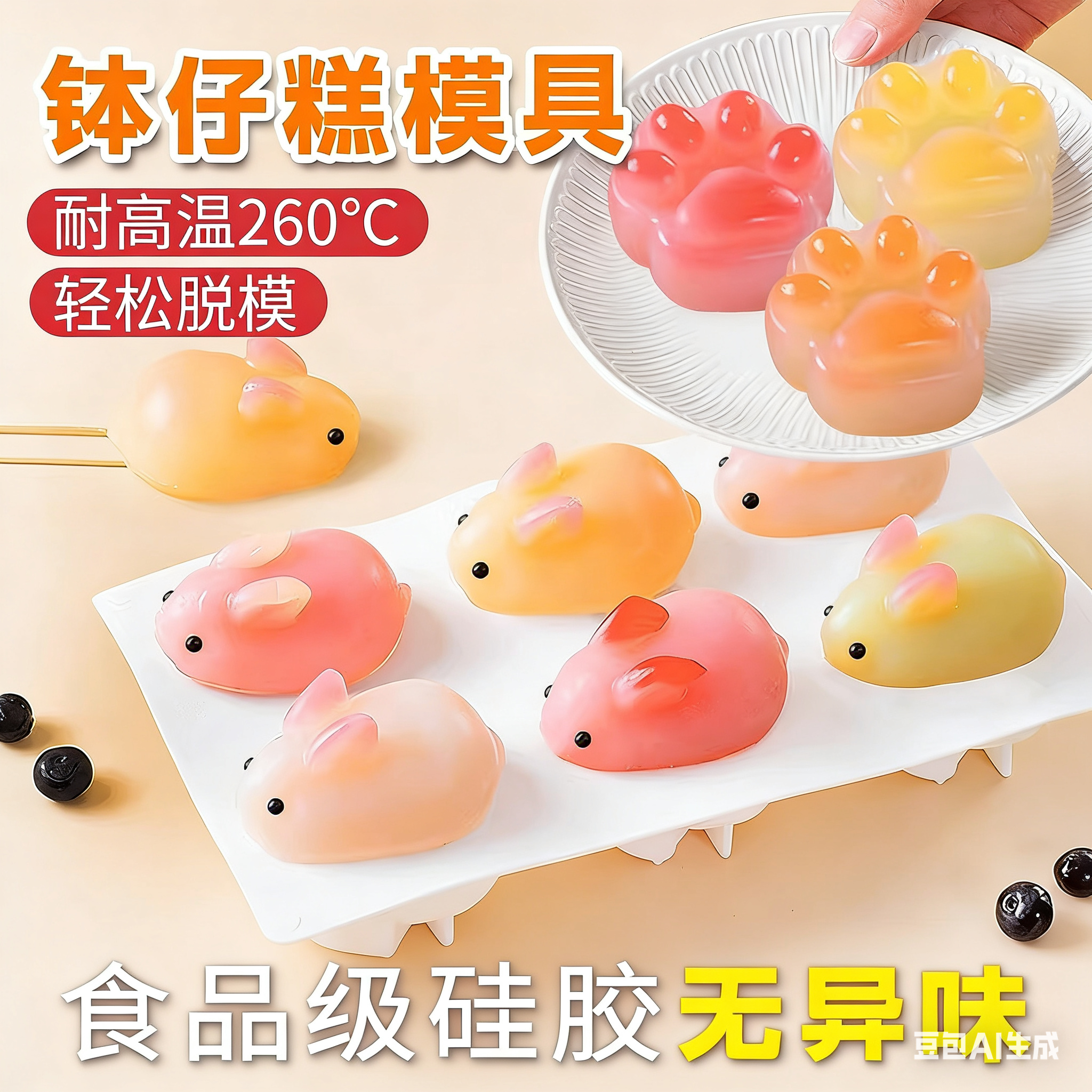 白凉粉小兔子果冻模具食品级家用辅食蒸糕专用布丁用钵仔糕硅胶模
