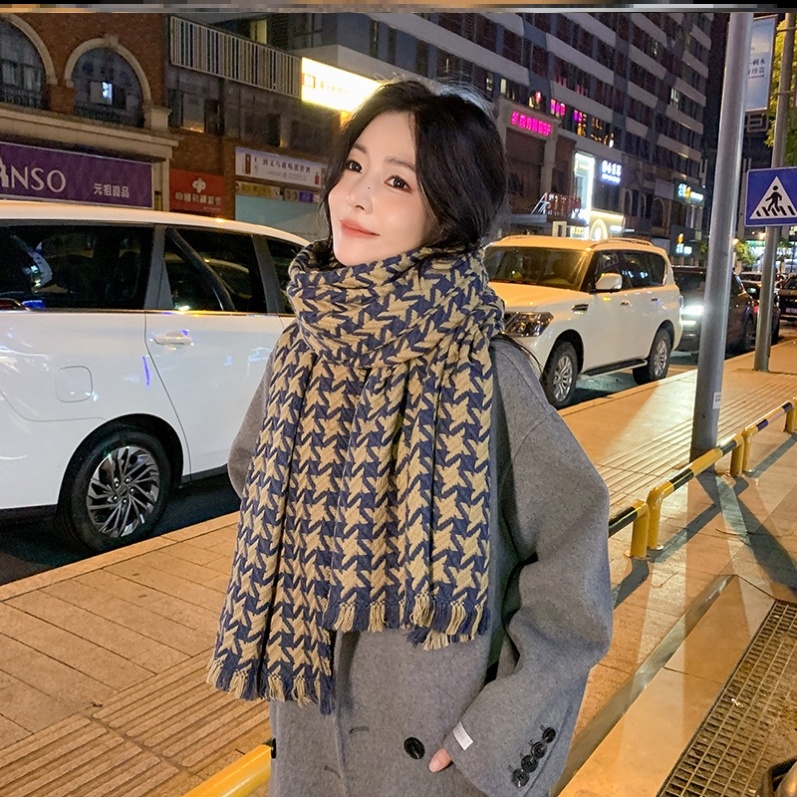 披肩围巾韩系氛围感千鸟格外搭女2024新款冬季女高级感女士配大衣