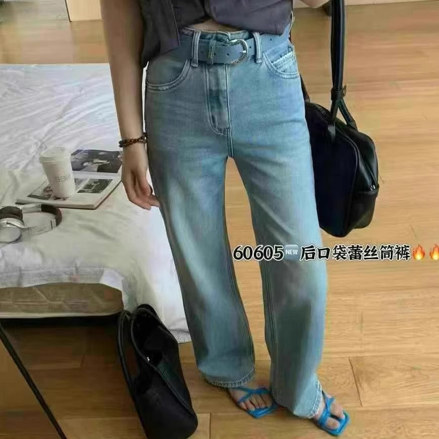 窄版直筒牛仔裤女阔腿裤潮