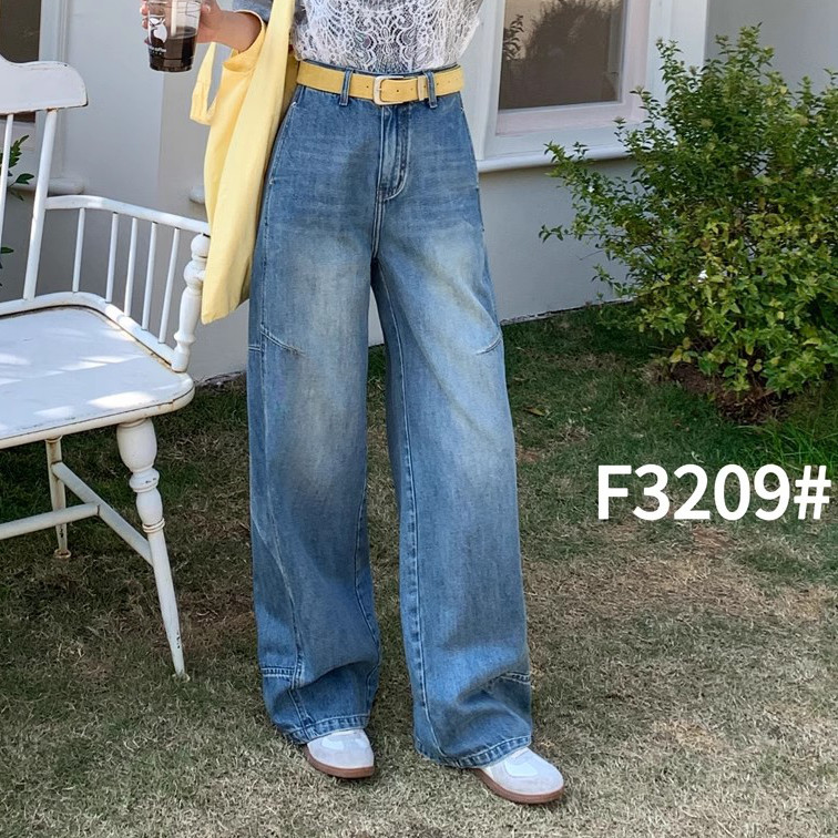 2025春新款千子F3209蓝色高腰牛仔裤镰刀裤弯刀裤女宽松阔腿裤潮