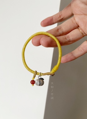 不闲手作 芥末黄蜡多福南瓜编绳 满肉小南红