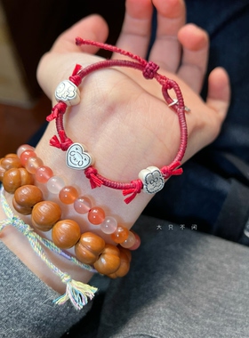 不闲原创手作 三丽鸥足银手工金刚结蜡绳 可调节蜡绳