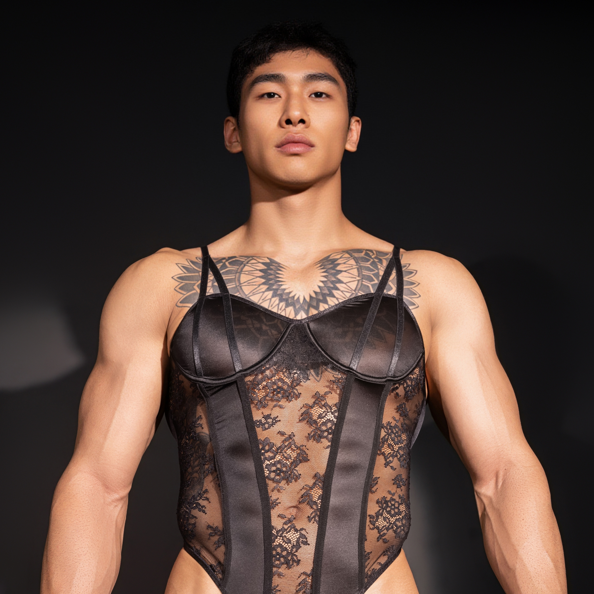 男士性感连体衣夜店酒吧表演服青年内衣紧身塑身透明连体丁字裤潮