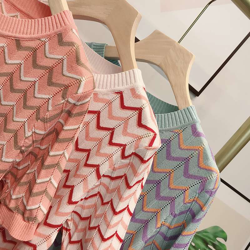 Short sleeved T-shirt Korean Edition have cash less than that is registered in the accounts wave stripe Easy Hollow Smock T-shirts Thin section Borneol knitting jacketin the Women's clothing/Boutique , T-shirt  category - from Buy2taobao.com to provide professional Taobao agent buy service