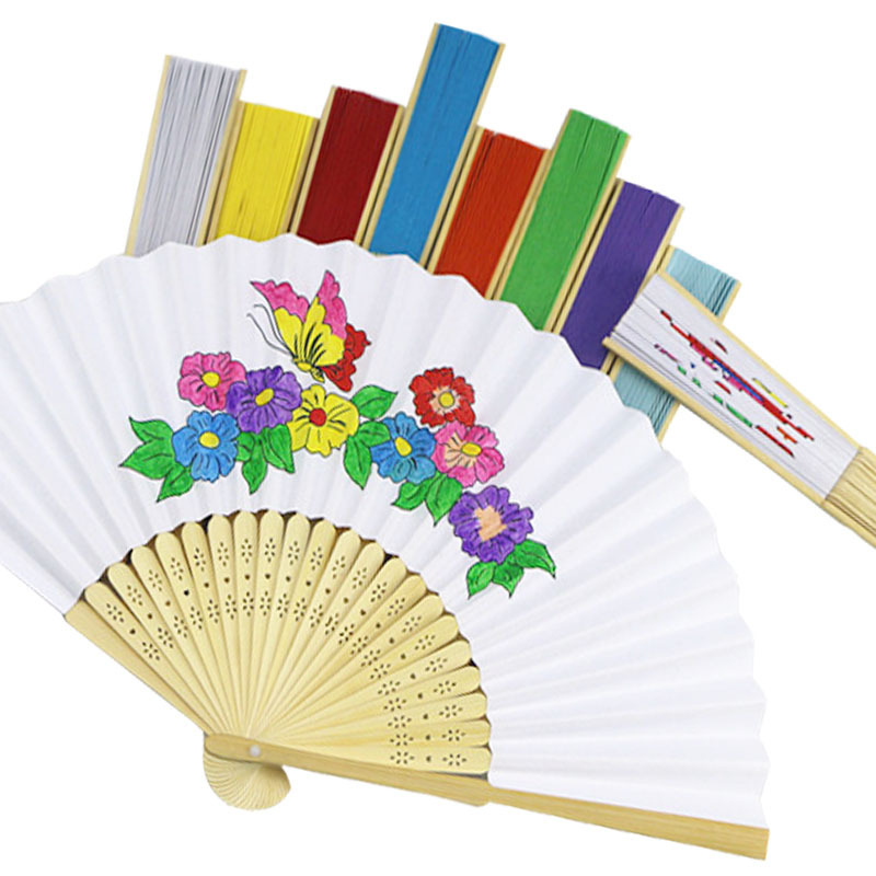 跨境7寸纸扇彩色纸扇*空白折扇*儿童绘画扇子DIY手工幼教用品