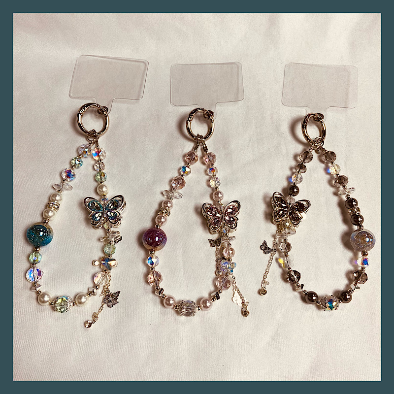 高级感蝴蝶水晶珠子链ins时尚女士手腕挂饰壳挂件