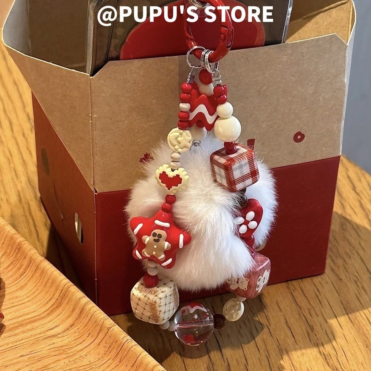 秋冬毛球红格纹方块壳挂件ccd相机咕本卡册装饰星星姜饼人