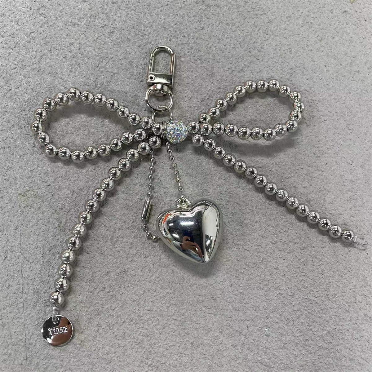 韩国ins银蝴蝶结银爱心吊坠挂件钥匙挂饰耳机包挂件小众设计