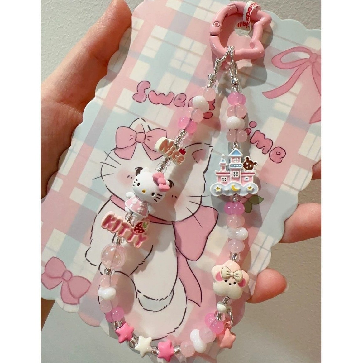自制ins风合金kitty少女手机链串珠挂绳ccd相机配饰可爱质感手腕