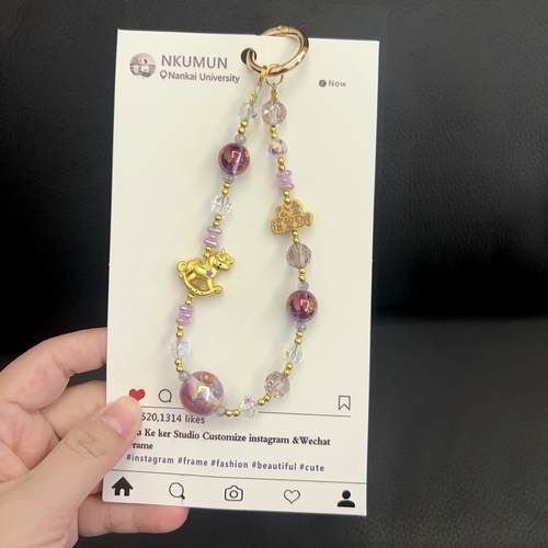 马年公主请发财链短款KT猫车钥匙扣水晶串珠秋冬女包挂件国潮