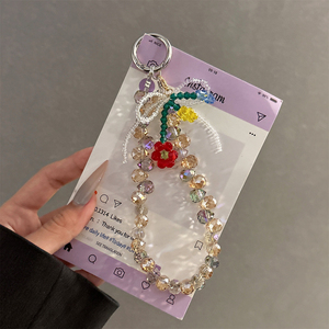 奢华高级感花朵水晶串珠手提链手腕短挂绳手机壳汽车钥匙扣包挂件