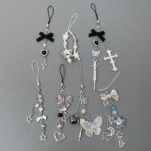 ins甜酷风钥匙扣手机绳十字架针筒挂件个性创意蝴蝶结链耳机套包