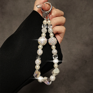 奢华水钻珍珠手提链条手腕短挂绳带夹片壳包包钥匙扣挂件女潮