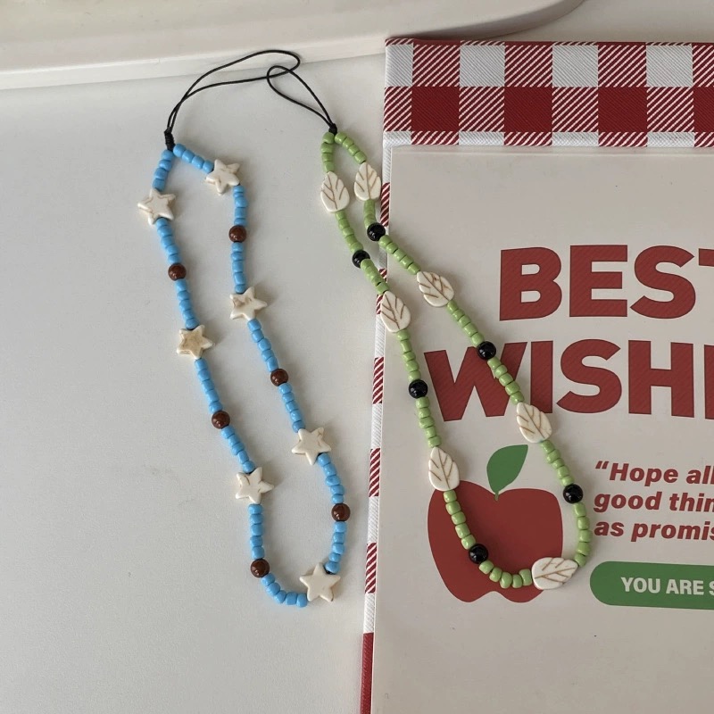 ins风白松石星星串珠手机链撞色小众个性手机挂绳ccd相机链美少女