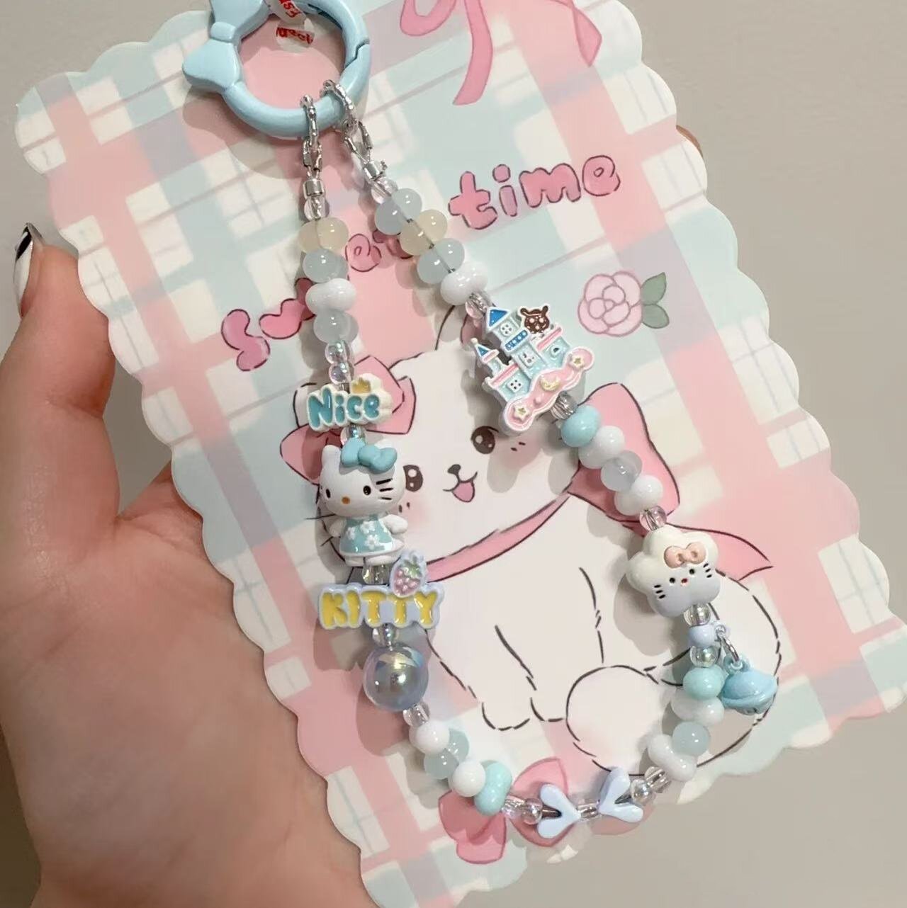 蓝色城堡kt猫链原创链条手腕挂绳相机挂饰高级感挂件珠串挂链