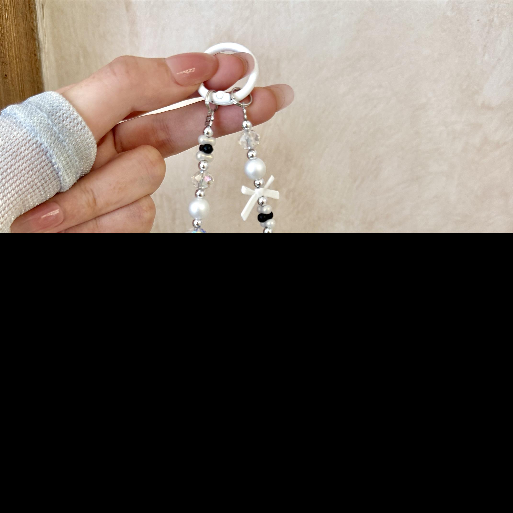 可爱风猫咪手工短绳水晶串珠链钥匙扣包挂百搭女生小众挂件