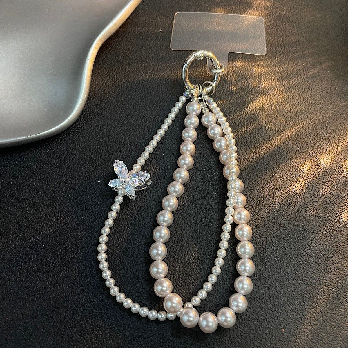 极光珍珠双层链绳轻奢水钻蝴蝶串珠挂链手腕防丢链条防摔挂饰,3C数码配件,手机挂件/手机链,淘宝优惠券,粉丝福利购,淘宝优惠卷