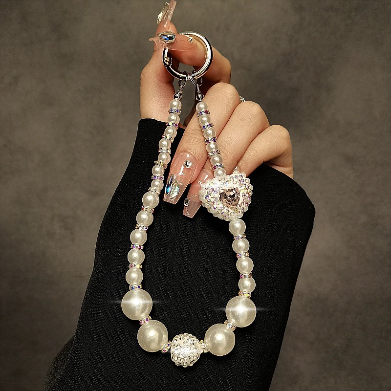 奢华高级感水钻珍珠手提链条手腕短挂绳带夹片手机壳钥匙包包挂件