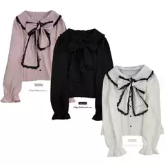 Kittybxllet Original【Embroidery Is Not Perfect】Mass-Produced Long-Sleeved Bow-Knot Shirt for Girls