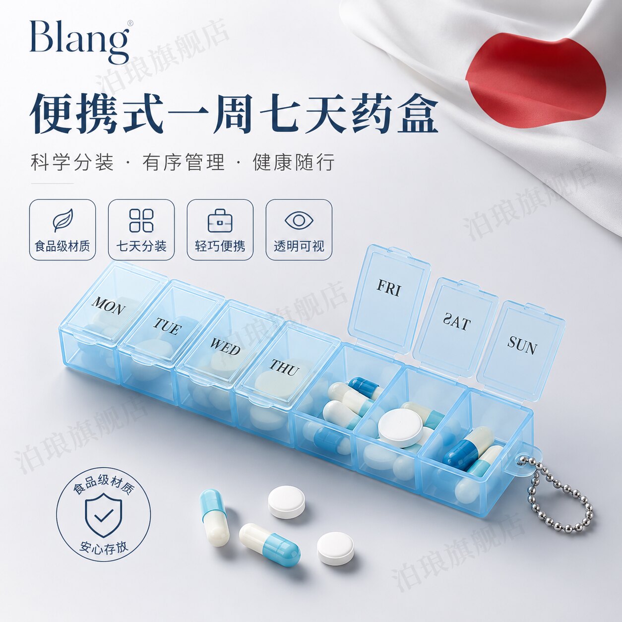 日本食品级进口便携式药盒分装一周七天分药器第一名中老年人专用图片