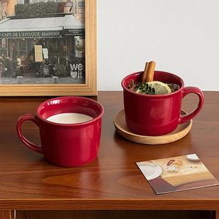 高端咖啡杯女士个人专用ins简约复古红色马克杯陶瓷杯子家用咖啡