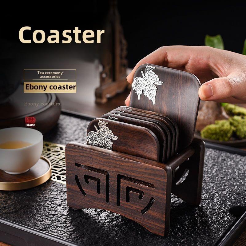 高级感实木杯垫黑檀木茶功