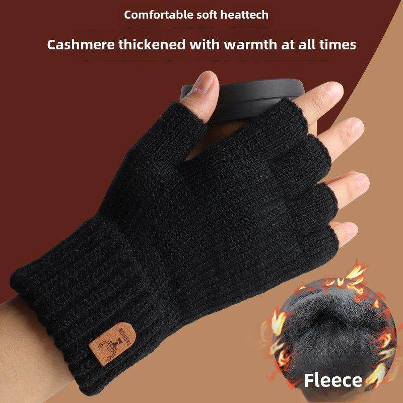 高颜值秋冬季新款保暖半指手套男士加绒加厚羊绒毛线学生写字情侣,服饰配件/皮带/帽子/围巾,手套,淘宝优惠券,粉丝福利购,淘宝优惠卷