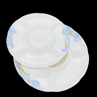 分隔蒸盘陶瓷仿瓷餐具五格盘饺子盘专用带醋碟饭店卤水配菜拼盘餐