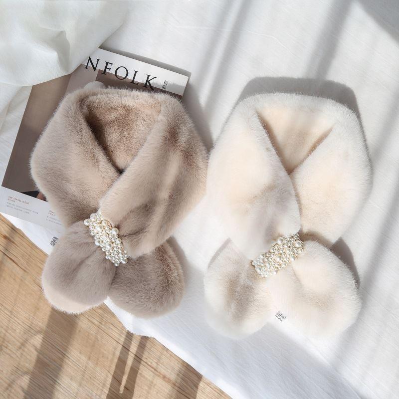 韩系交叉毛领围脖毛毛绒厚