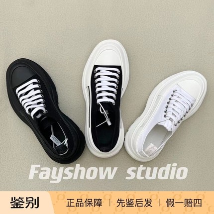 现货Alexander McQueen TreadSlick马丁靴亚历山大麦昆厚底帆布鞋