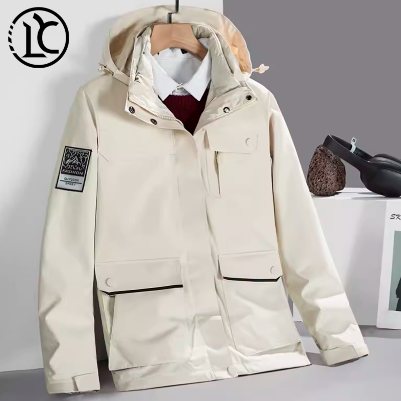 两件套抓绒内胆迷彩绿色冲锋衣