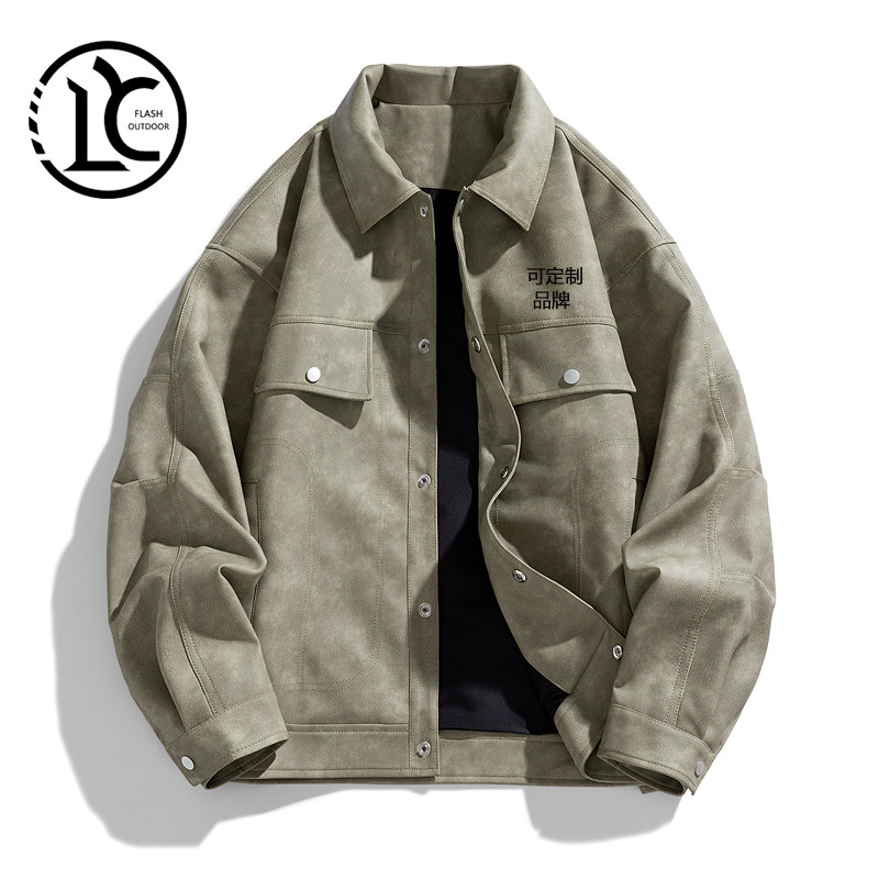 PU皮衣男秋冬外套春PU皮机车夹克女飞行服绣花印字定制LOGO工作服