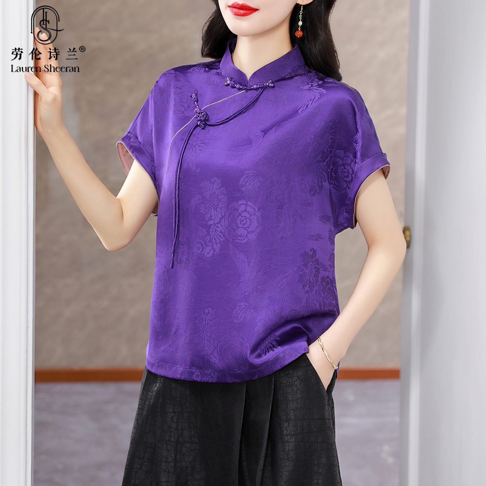 高端品牌花罗香云纱桑蚕丝上衣女