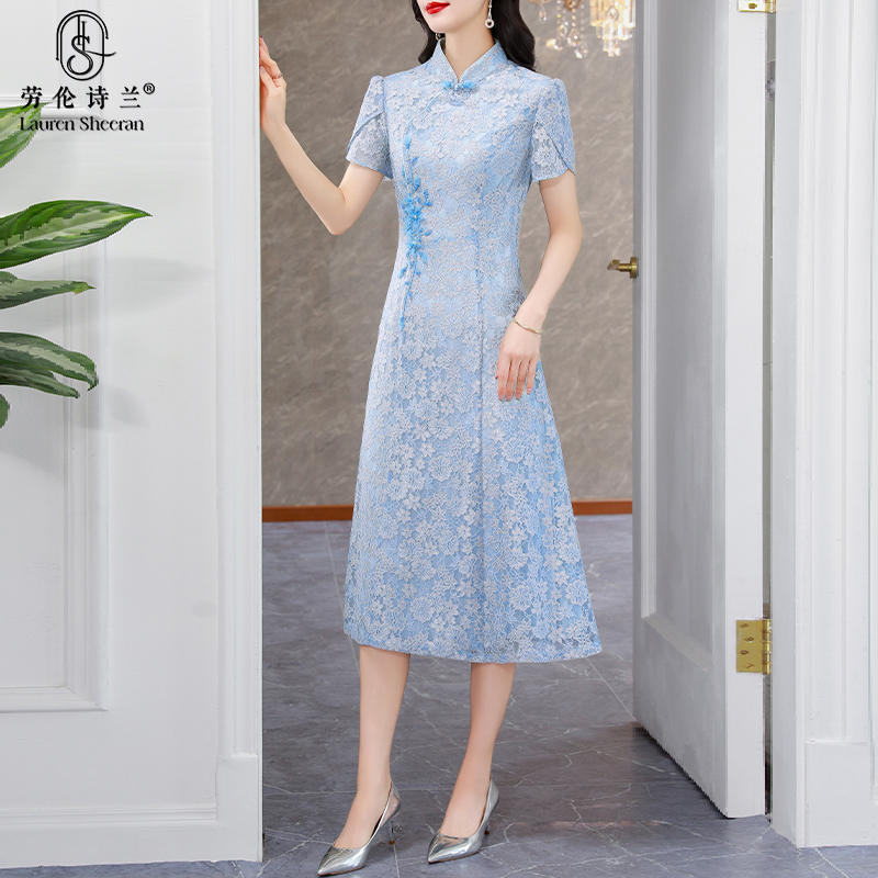 2025新款高端蕾丝连衣裙女夏季气质优雅改良旗袍裙中长款礼服裙子