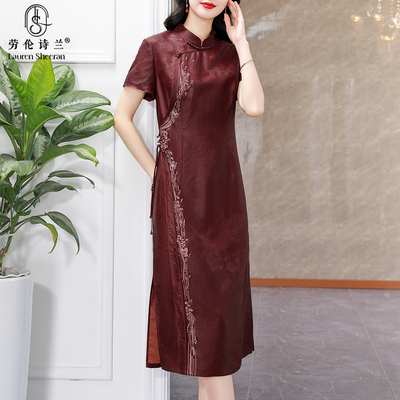 高端红云纱改良旗袍连衣裙