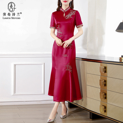 妈妈婚宴礼服年轻时尚醋酸鱼尾裙