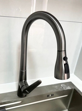 黑色洗菜盆家用二合一万向可旋转水龙头冷热水可伸缩洗碗池全铜