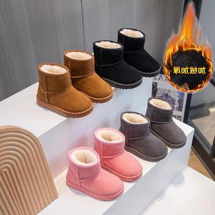 儿童雪地靴男女童2025冬季新款套脚短靴绒面棉鞋加绒保暖鞋中大童